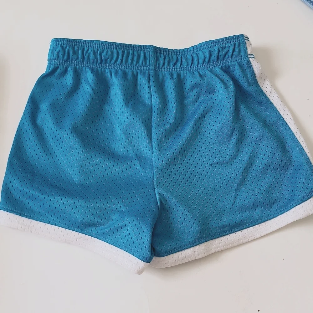Justice Girls Athletic Mesh Dolphin Shorts Blue White Trim Elastic Waist Size 6